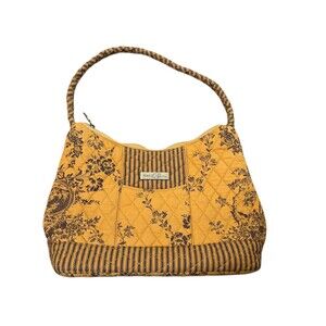 Isabella's Journey Quilted Shoulder Bag Mustard Brown Floral Striped Western Tot